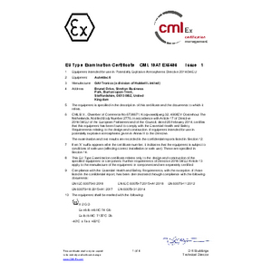 EU Type Examination Certificate CML 19ATEX5496 Issue 1